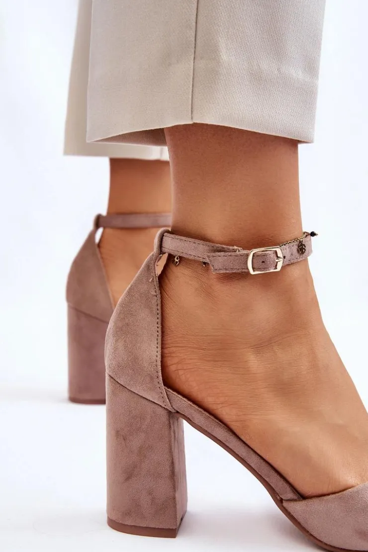 New Boto Zamszowe Czółenka Na Słupku Ciemnobeżowe Lexie