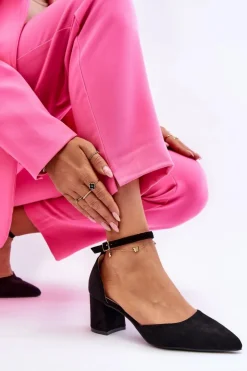 Discount Boto Zamszowe Czółenka Na Słupku Czarne Promise