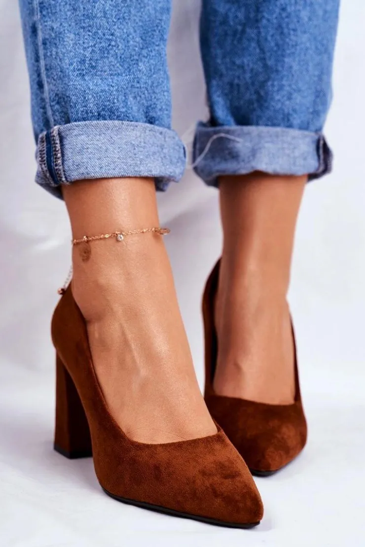 Buty Sergio Leone Czółenka Na Słupku*Zamszowe Czółenka Na Słupku Sergio Leone PB216 Camel