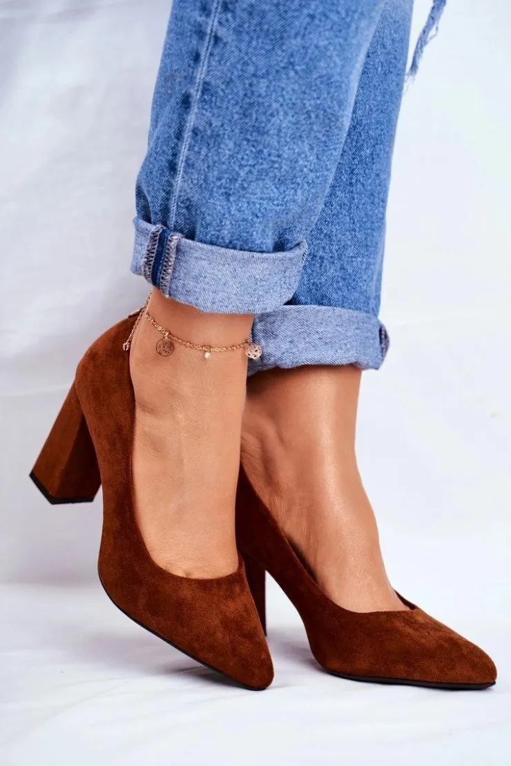 Buty Sergio Leone Czółenka Na Słupku*Zamszowe Czółenka Na Słupku Sergio Leone PB216 Camel