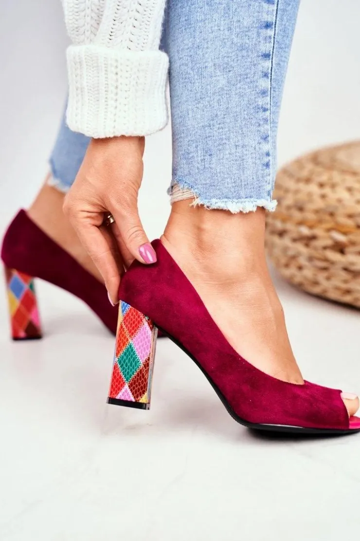 Damskie Buty Sergio Leone Zamszowe Czółenka Sergio Leone PB135 Fuksja