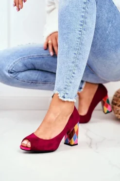 Damskie Buty Sergio Leone Zamszowe Czółenka Sergio Leone PB135 Fuksja