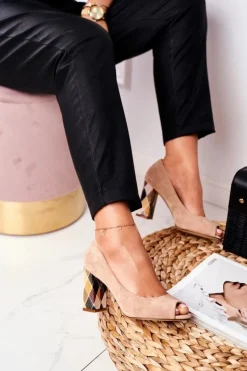 Buty Sergio Leone Czółenka Zamszowe|Czółenka Klasyczne*Zamszowe Czółenka Sergio Leone PB135 Beżowe