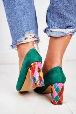 Buty Sergio Leone Zamszowe Czółenka Sergio Leone PB135 Zielone