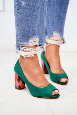 Buty Sergio Leone Zamszowe Czółenka Sergio Leone PB135 Zielone