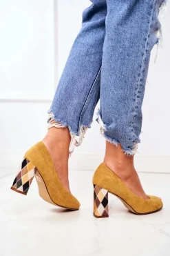 Buty Sergio Leone Czółenka Zamszowe|Czółenka Klasyczne*Zamszowe Czółenka Sergio Leone PB135 Żółte