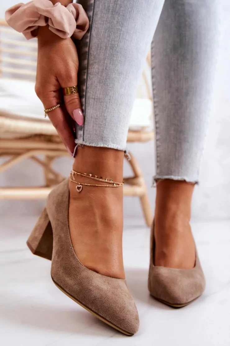 Outlet Buty Sergio Leone Zamszowe Czółenka Sergio Leone PB411 Beżowe