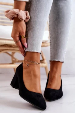 Damskie Buty Sergio Leone Zamszowe Czółenka Sergio Leone PB411 Czarne