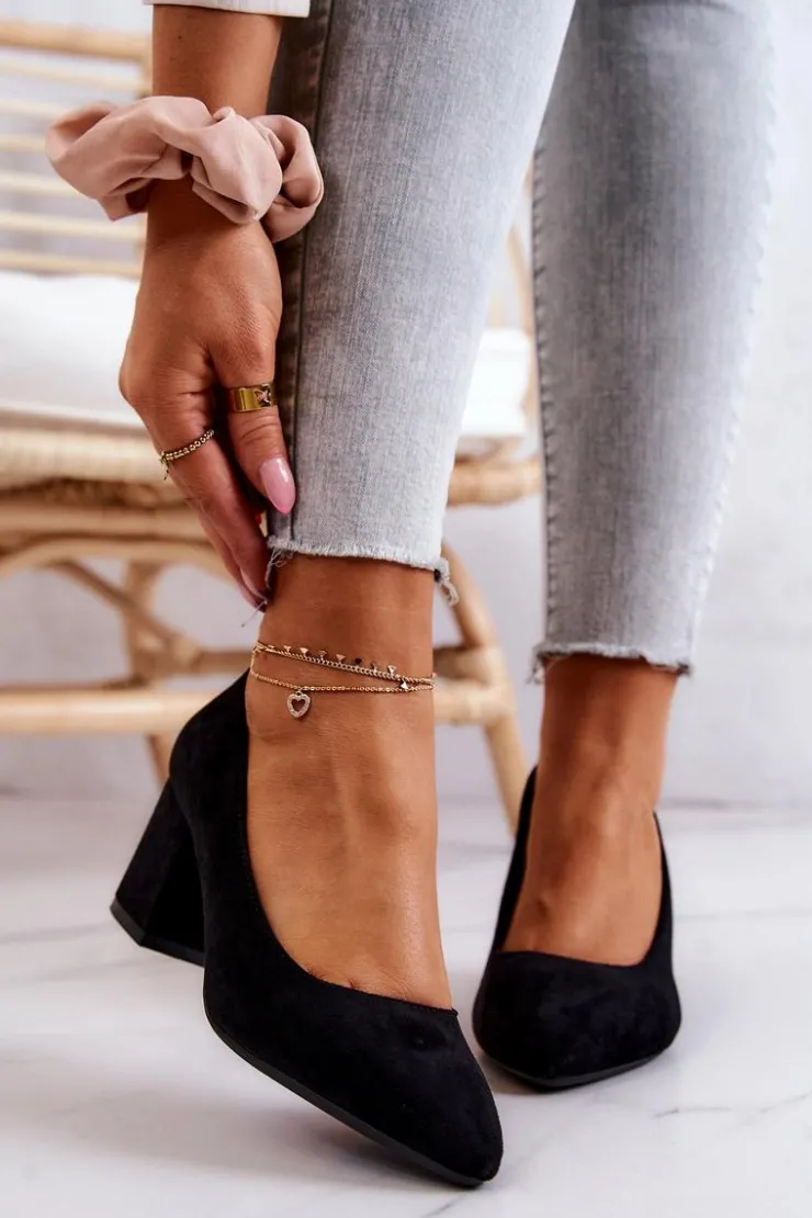 Damskie Buty Sergio Leone Zamszowe Czółenka Sergio Leone PB411 Czarne