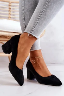 Damskie Buty Sergio Leone Zamszowe Czółenka Sergio Leone PB411 Czarne