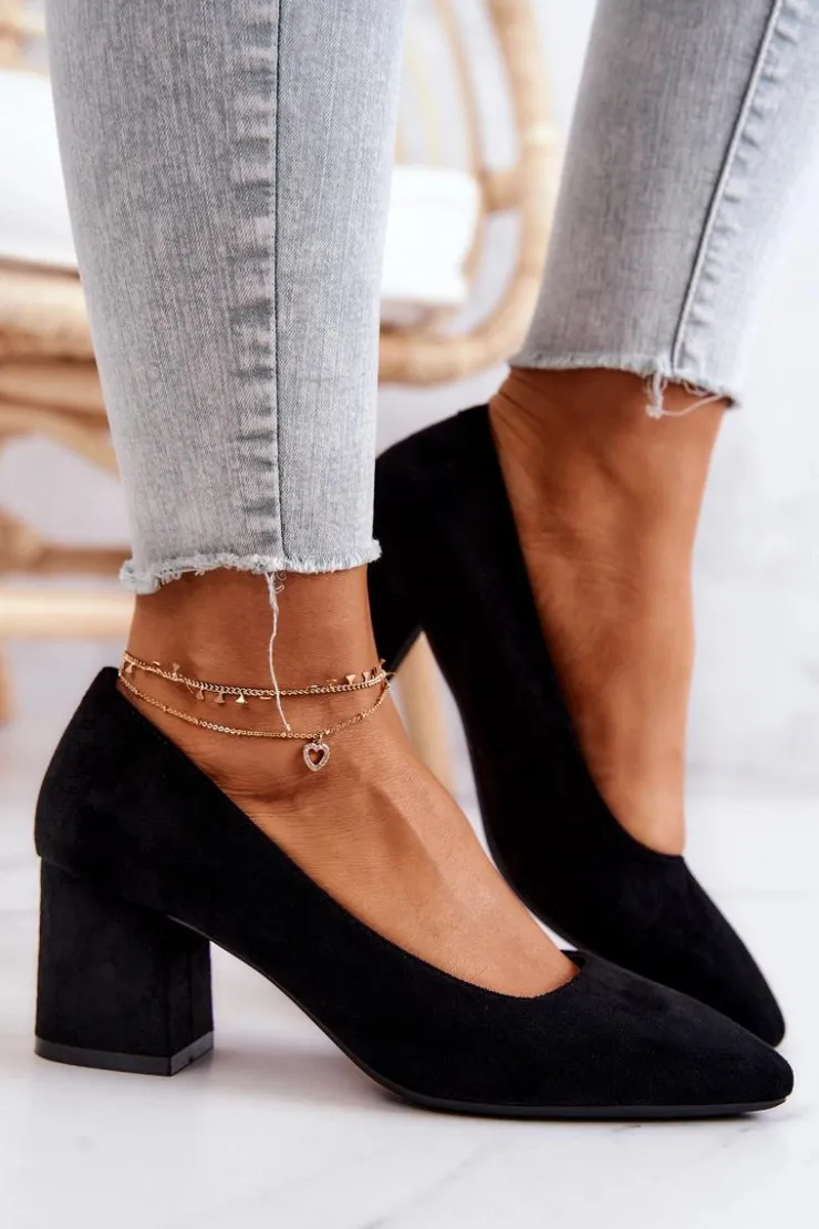 Damskie Buty Sergio Leone Zamszowe Czółenka Sergio Leone PB411 Czarne