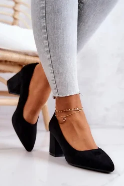 Damskie Buty Sergio Leone Zamszowe Czółenka Sergio Leone PB411 Czarne