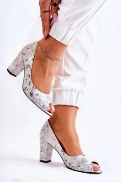 Boto Zamszowe Czółenka W Kwiaty Beżowe Kellany