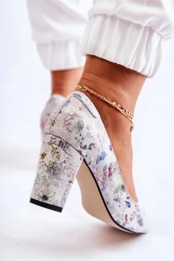 Boto Zamszowe Czółenka W Kwiaty Beżowe Kellany