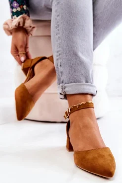 Boto Czółenka Zamszowe|Czółenka Na Słupku*Zamszowe Czółenka W Szpic Camel Calliope