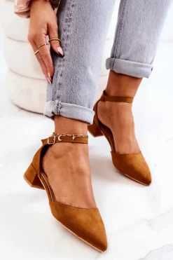 Boto Czółenka Zamszowe|Czółenka Na Słupku*Zamszowe Czółenka W Szpic Camel Calliope