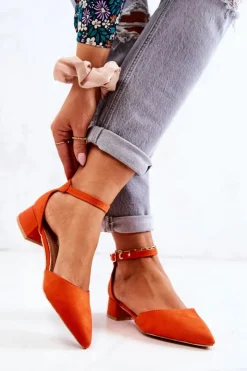 Boto Czółenka Zamszowe|Czółenka Na Słupku*Zamszowe Czółenka W Szpic Pomarańczowe Calliope