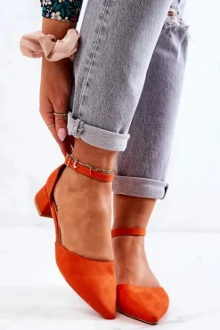 Boto Czółenka Zamszowe|Czółenka Na Słupku*Zamszowe Czółenka W Szpic Pomarańczowe Calliope