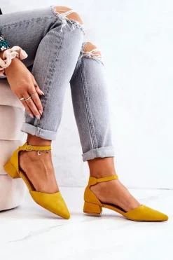 Online Boto Zamszowe Czółenka W Szpic Żółte Calliope