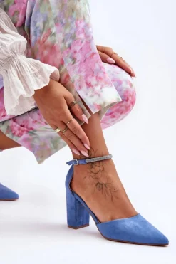 Boto Czółenka Zamszowe|Czółenka Na Słupku*Zamszowe Czółenka Z Cyrkoniami Niebieskie Diamond