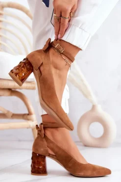 Damskie Maciejka Zamszowe Czółenka Z Kokardką 05059-29 Brązowe