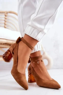 Damskie Maciejka Zamszowe Czółenka Z Kokardką 05059-29 Brązowe