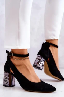 Damskie Maciejka Zamszowe Czółenka Z Kokardką 05059-01 Czarne