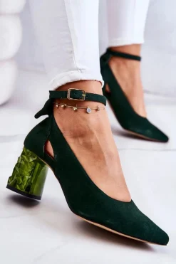 Damskie Maciejka Zamszowe Czółenka Z Kokardką 05059-09 Ciemnozielone