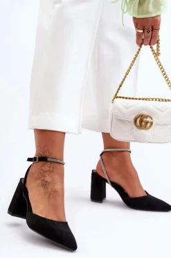 Outlet Boto Zamszowe Czółenka Z Ozdobnym Paseczkiem Czarne Lirosa