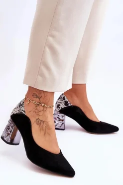 Damskie Maciejka Zamszowe Czółenka Z Ozdobnym Obcasem 05042-43 Czarne