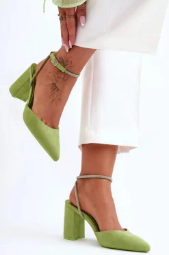 Damskie Boto Zamszowe Czółenka Z Ozdobnym Paseczkiem Zielone Lirosa