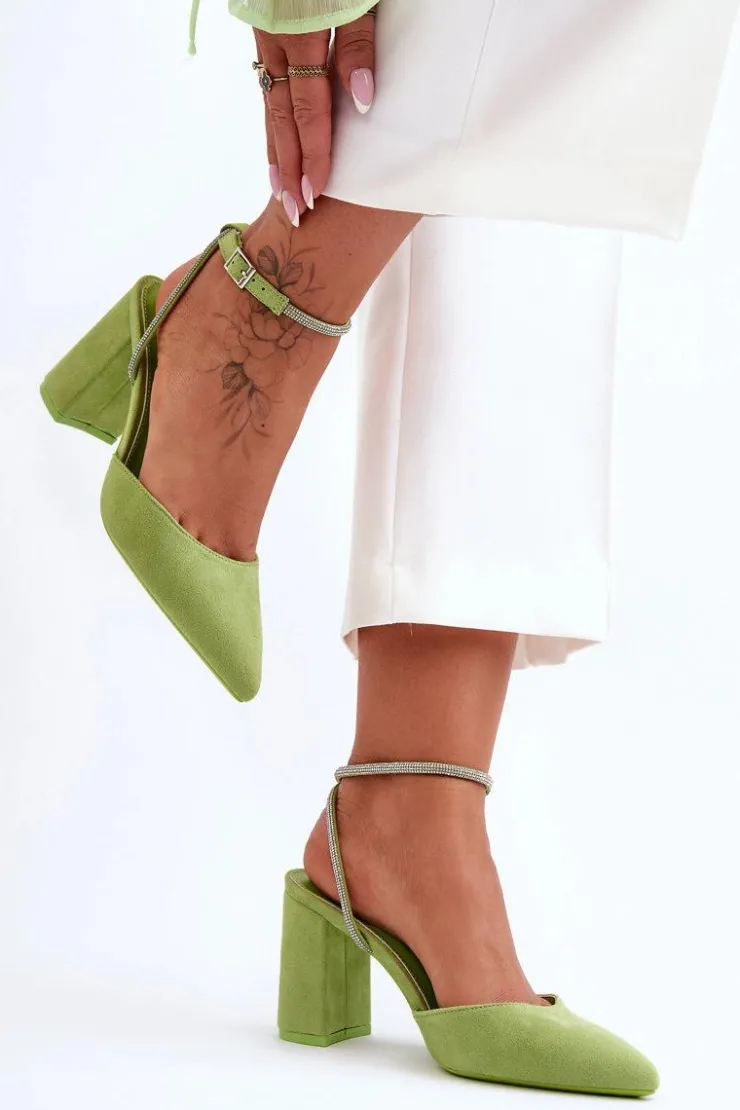 Damskie Boto Zamszowe Czółenka Z Ozdobnym Paseczkiem Zielone Lirosa