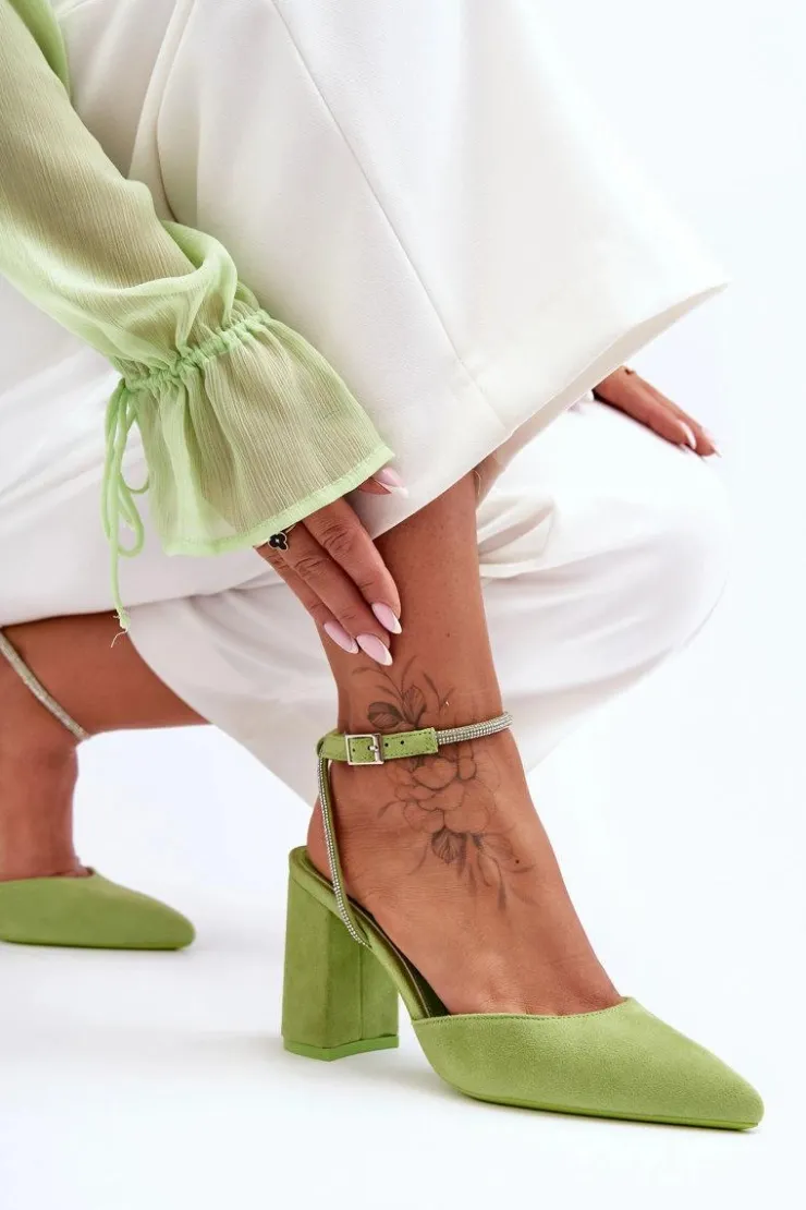 Damskie Boto Zamszowe Czółenka Z Ozdobnym Paseczkiem Zielone Lirosa