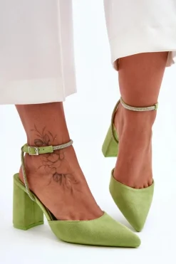 Damskie Boto Zamszowe Czółenka Z Ozdobnym Paseczkiem Zielone Lirosa