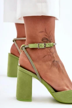 Damskie Boto Zamszowe Czółenka Z Ozdobnym Paseczkiem Zielone Lirosa