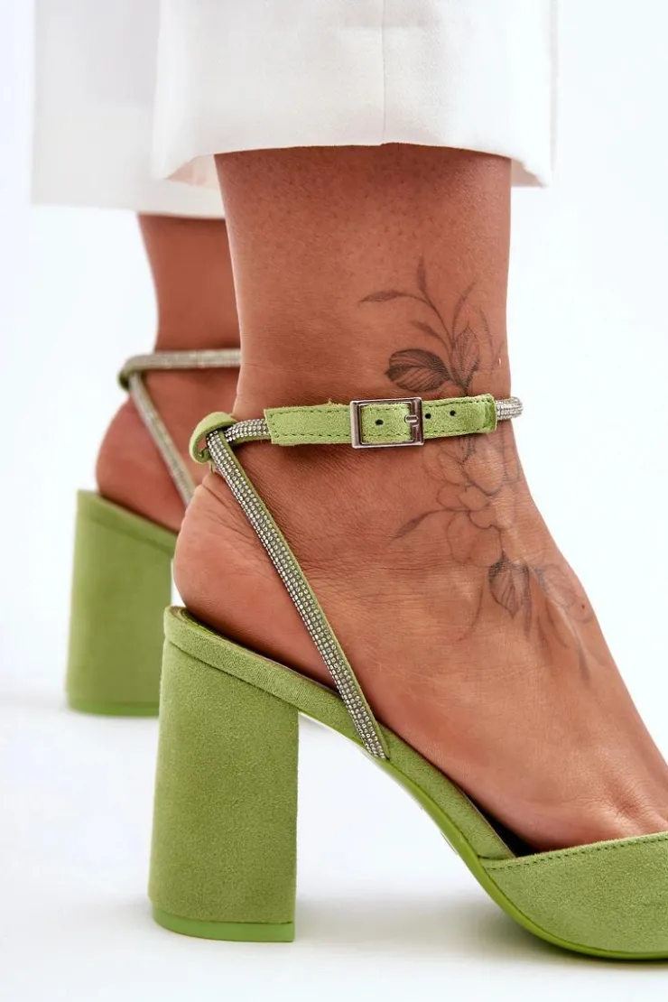 Damskie Boto Zamszowe Czółenka Z Ozdobnym Paseczkiem Zielone Lirosa