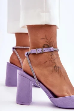 Boto Czółenka Zamszowe|Czółenka Na Słupku*Zamszowe Czółenka Z Ozdobnym Paseczkiem Fioletowe Lirosa