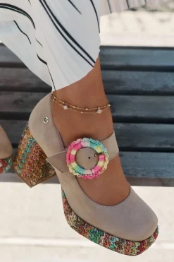 Maciejka Czółenka Na Platformie|Czółenka Zamszowe*Zamszowe Czółenka Z Plecionką Na Słupku I Platformie 06839-04 Beżowe