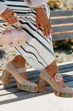 Maciejka Czółenka Na Platformie|Czółenka Zamszowe*Zamszowe Czółenka Z Plecionką Na Słupku I Platformie 06839-04 Beżowe