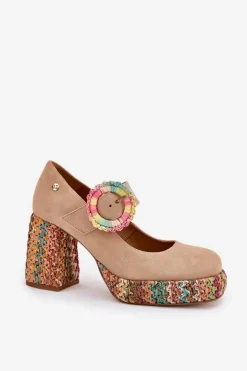 Maciejka Czółenka Na Platformie|Czółenka Zamszowe*Zamszowe Czółenka Z Plecionką Na Słupku I Platformie 06839-04 Beżowe