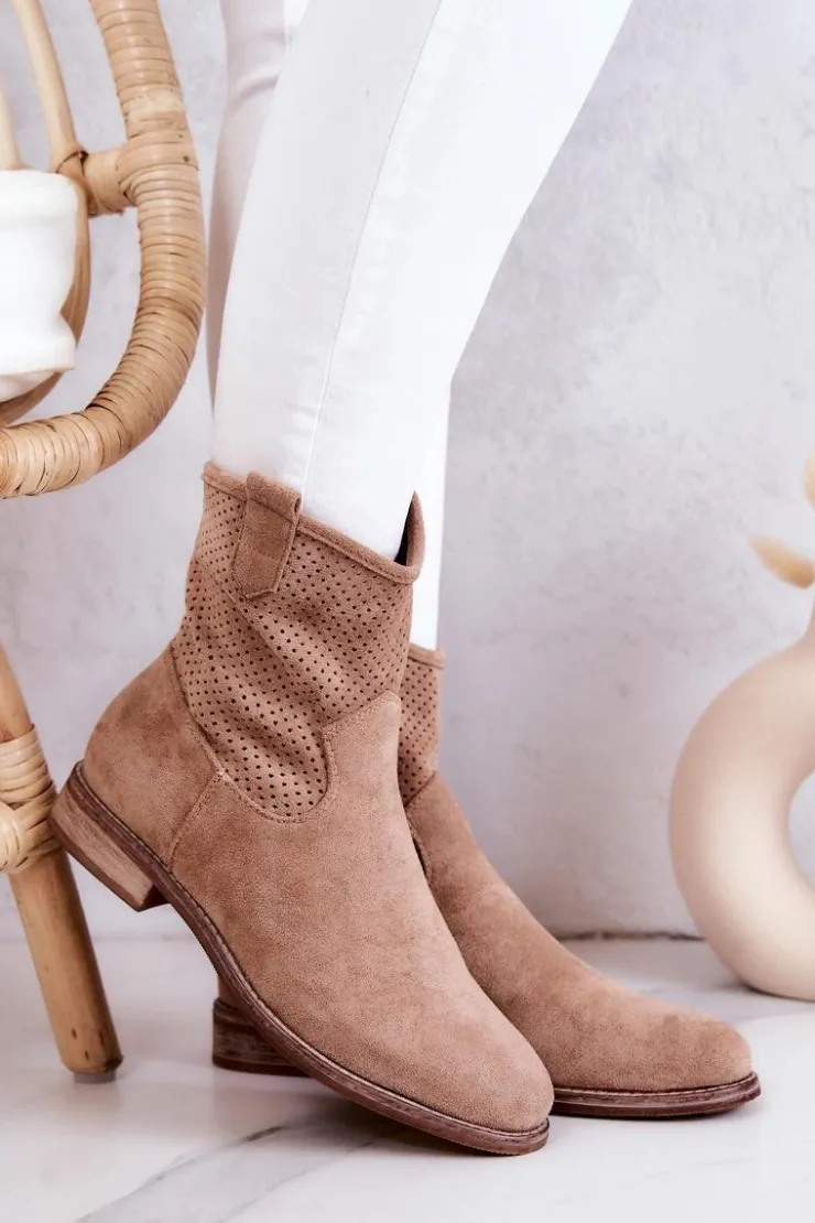 Damskie Damskie buty S.Barski Zamszowe Damskie Ażurowe Botki Beżowe Lemar