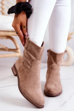 Damskie Damskie buty S.Barski Zamszowe Damskie Ażurowe Botki Beżowe Lemar