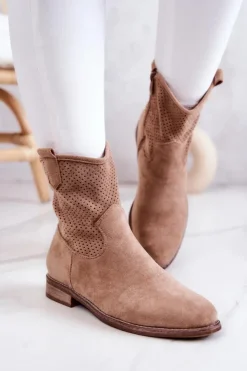 Damskie Damskie buty S.Barski Zamszowe Damskie Ażurowe Botki Beżowe Lemar