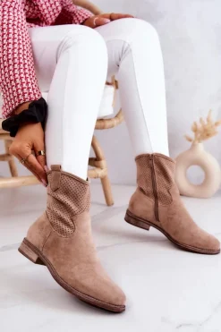 Damskie Damskie buty S.Barski Zamszowe Damskie Ażurowe Botki Beżowe Lemar