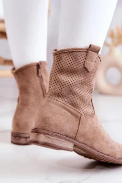 Damskie Damskie buty S.Barski Zamszowe Damskie Ażurowe Botki Beżowe Lemar