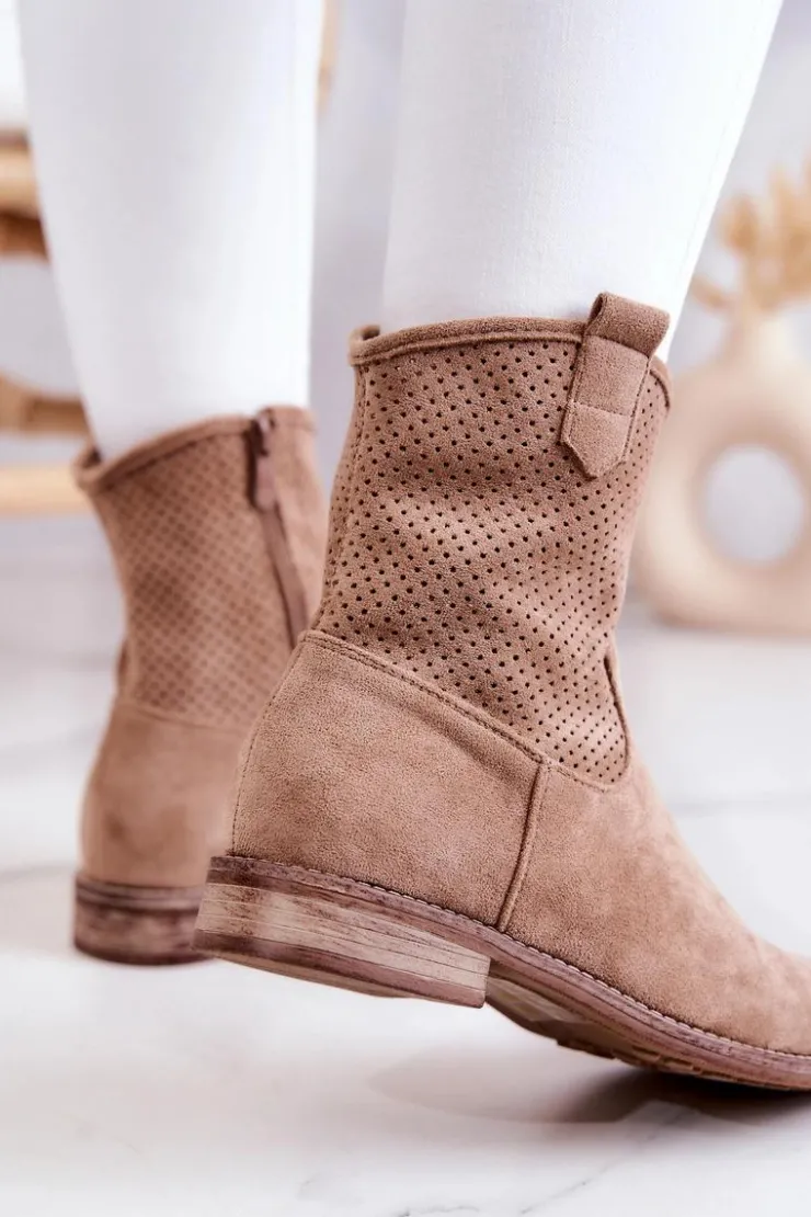 Damskie Damskie buty S.Barski Zamszowe Damskie Ażurowe Botki Beżowe Lemar