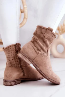 Damskie Damskie buty S.Barski Zamszowe Damskie Ażurowe Botki Beżowe Lemar