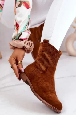 Damskie buty S.Barski Botki Wiosenne|Brązowe I Beżowe Botki*Zamszowe Damskie Ażurowe Botki Camel Lemar