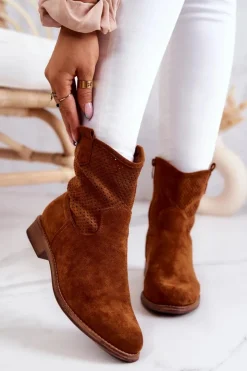 Damskie buty S.Barski Botki Wiosenne|Brązowe I Beżowe Botki*Zamszowe Damskie Ażurowe Botki Camel Lemar