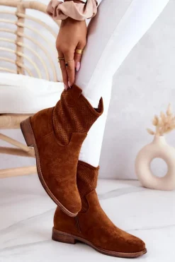 Damskie buty S.Barski Botki Wiosenne|Brązowe I Beżowe Botki*Zamszowe Damskie Ażurowe Botki Camel Lemar